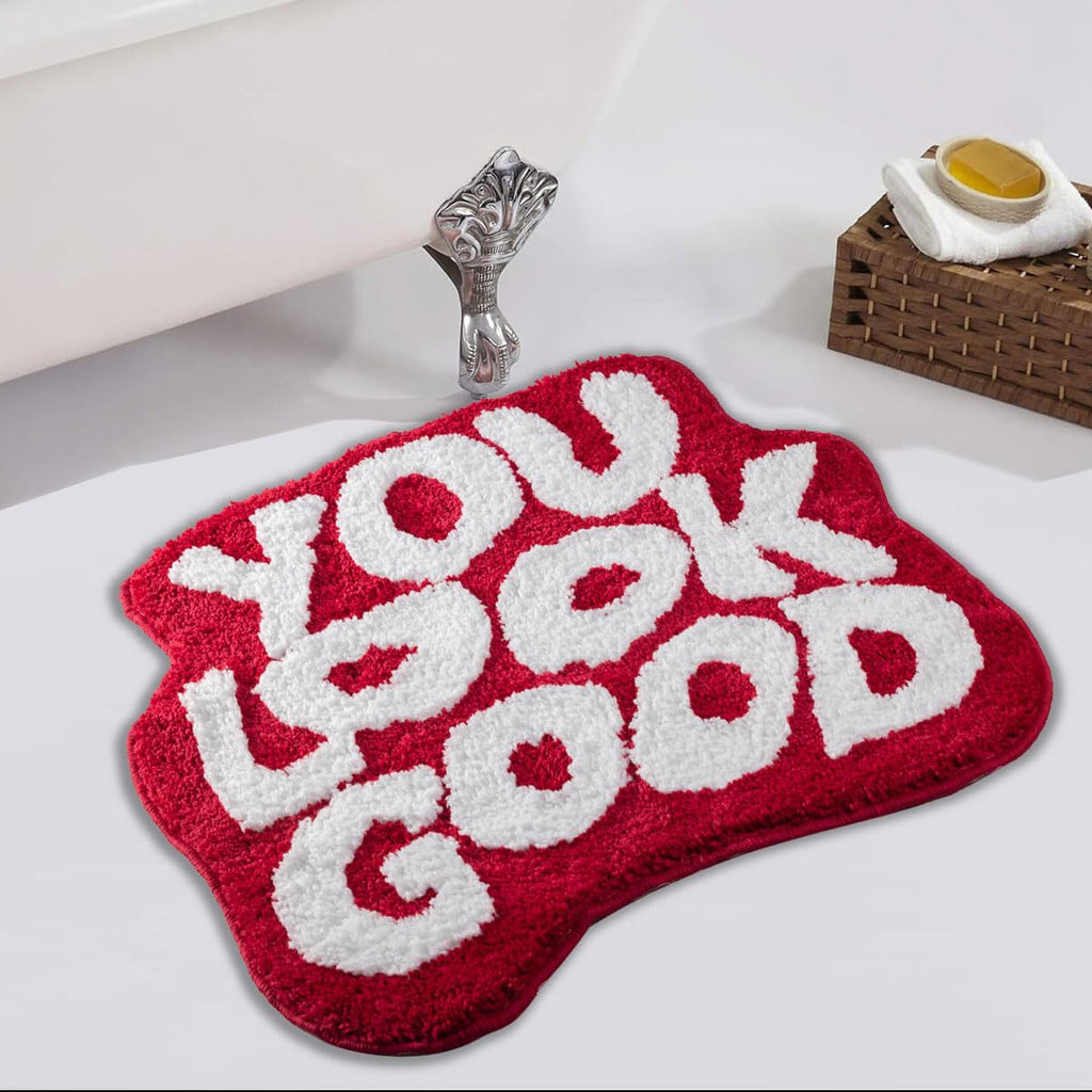 Urtlmaji You Look Good Bath Mat Red Bathroom Rugs Funny Cute Bath Rugs Non Slip Microfiber Plush Preppy Small Cool Shower Rug Washable Absorbent Floor Mat for Bathtub Sink 31”x24”