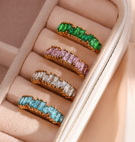 18K Gold-plated Half Ring with Rectangular Zircon