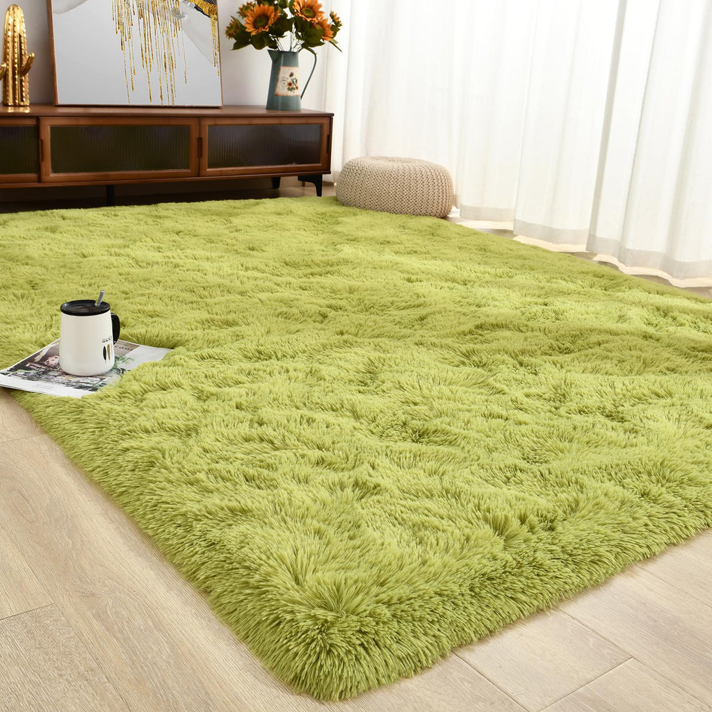 Unirea Living Room Rugs 5x8 Large Shag Area Rug Green Grass Soft Fluffy Rugs for Bedroom Non Slip Indoor Plush Fuzzy Carpet for Girls Kids Teen Room Nursery Dorm Home Decor