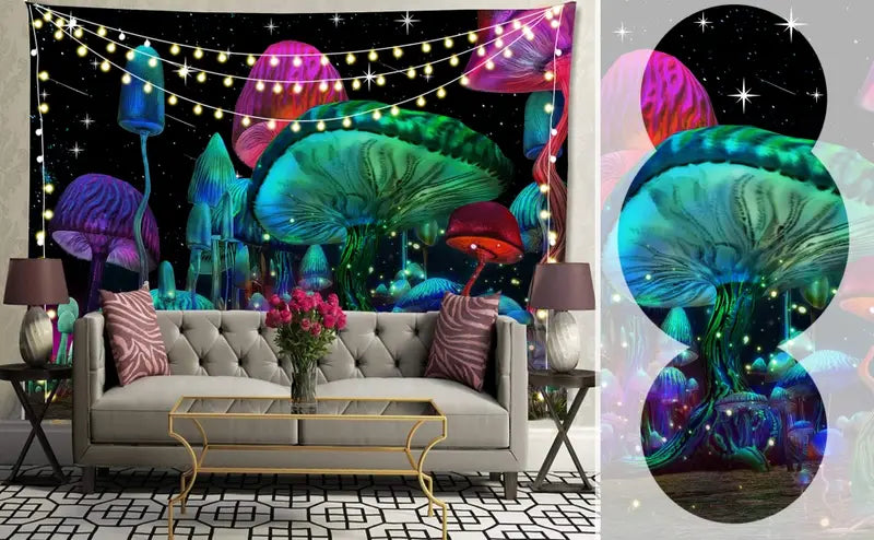 Mushroom Wall Tapestry - Aesthetic Starry Night Decor