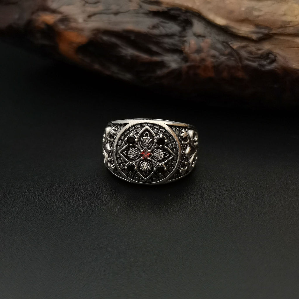 Gothic Military Flower Open Ring for Kids and Adults