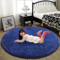 Blue Fluffy Round RugSoft Area Rugs for Girls RoomShaggy Rugs 4X4 for Living RoomNon Slip Circle Rug for Kids BedroomShag Plush Nursery RugFuzzy Plush Rug for DormCute Furry Room Decor Rug