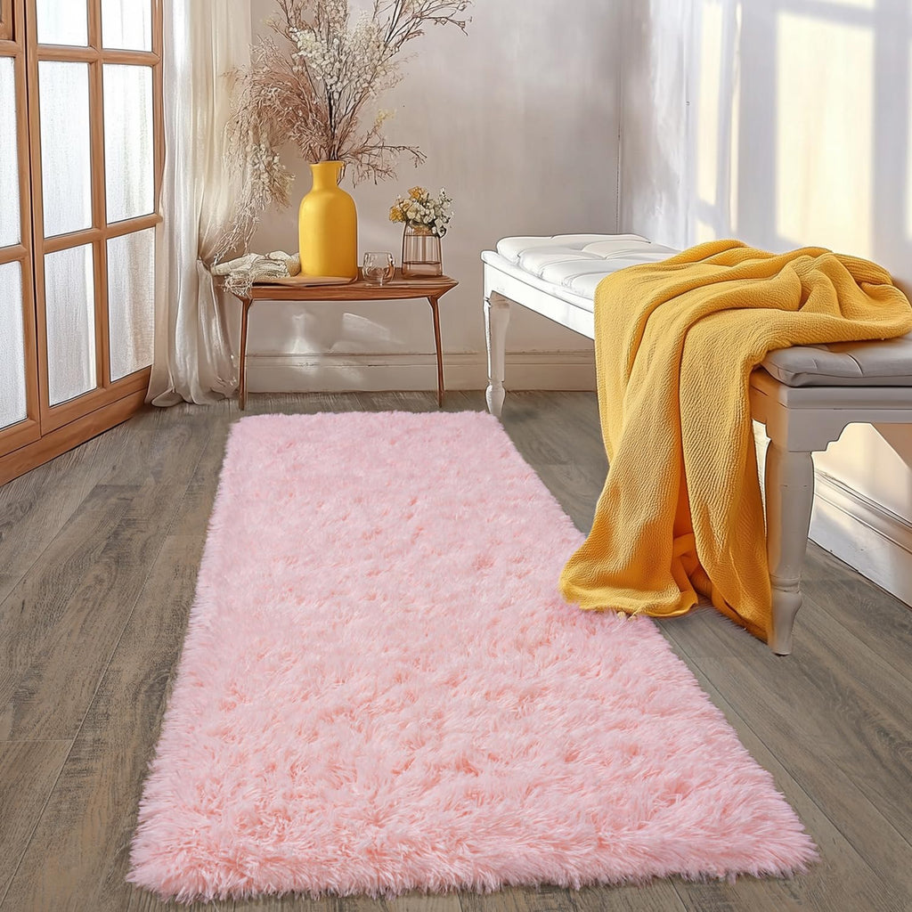 Ultra Soft Fluffy Pink Rugs for Bedroom 2x6 Feet Fluffy Shag Area Rugs for Living Room Large Comfy Furry Rug for Girls Kids Baby Room Decor Non Slip Nursery Modern Indoor Fuzzy Floor Bedside Carpet