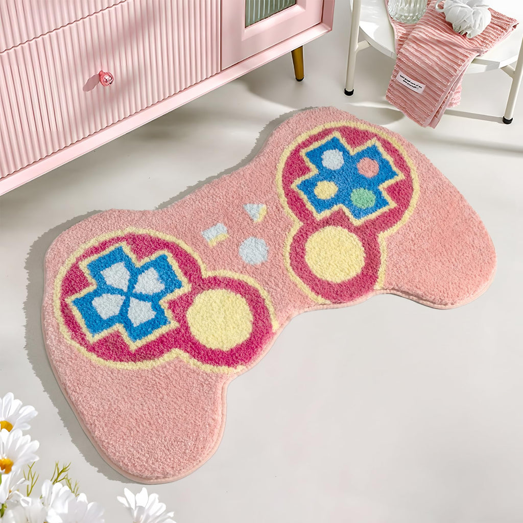 TANVILL Bathroom Rugs Pink Gamepad Bath Mat Cute Bath Rug Non Slip Washable Cool Rug Absorbent Funny Rugs Shower Carpet for Bathroom Floor Bedroom Funky Decor 20"x 32"