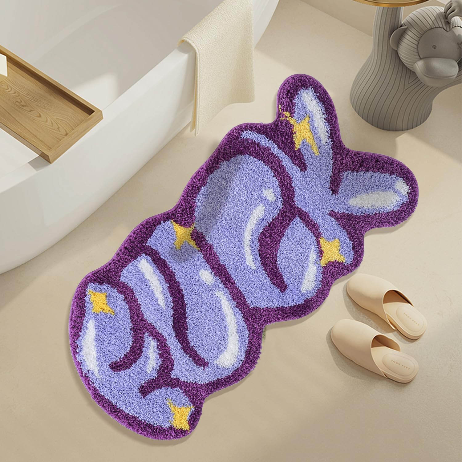 COMBLUE Purple Funky Cute Bathroom Rugs Funny Bath Rugs Mat Non Slip for Bathroom Floor Extra Soft Absorbent Plush Microfiber Cool Rug for Tub Shower Sink Bedroom Machine Washable 34" x 17"