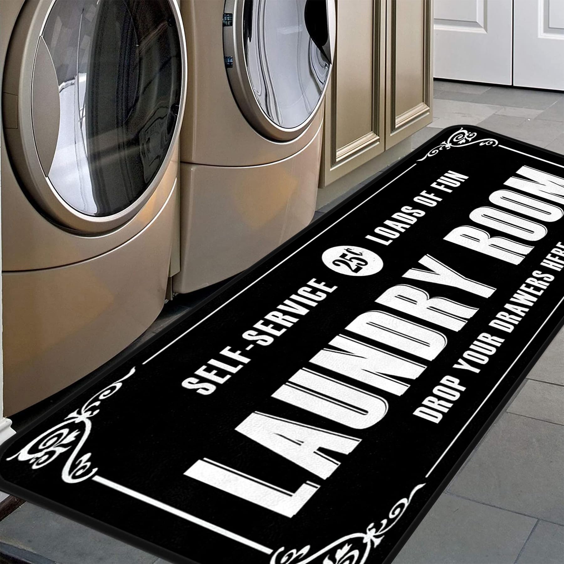 Black-2 Farmhouse Laundry Room Rug Runner Laundry Room Rug Non-Slip Floor Mat Waterproof Runner for Laundry Room Kitchen Bathroom and Mudroom Decor 24x72