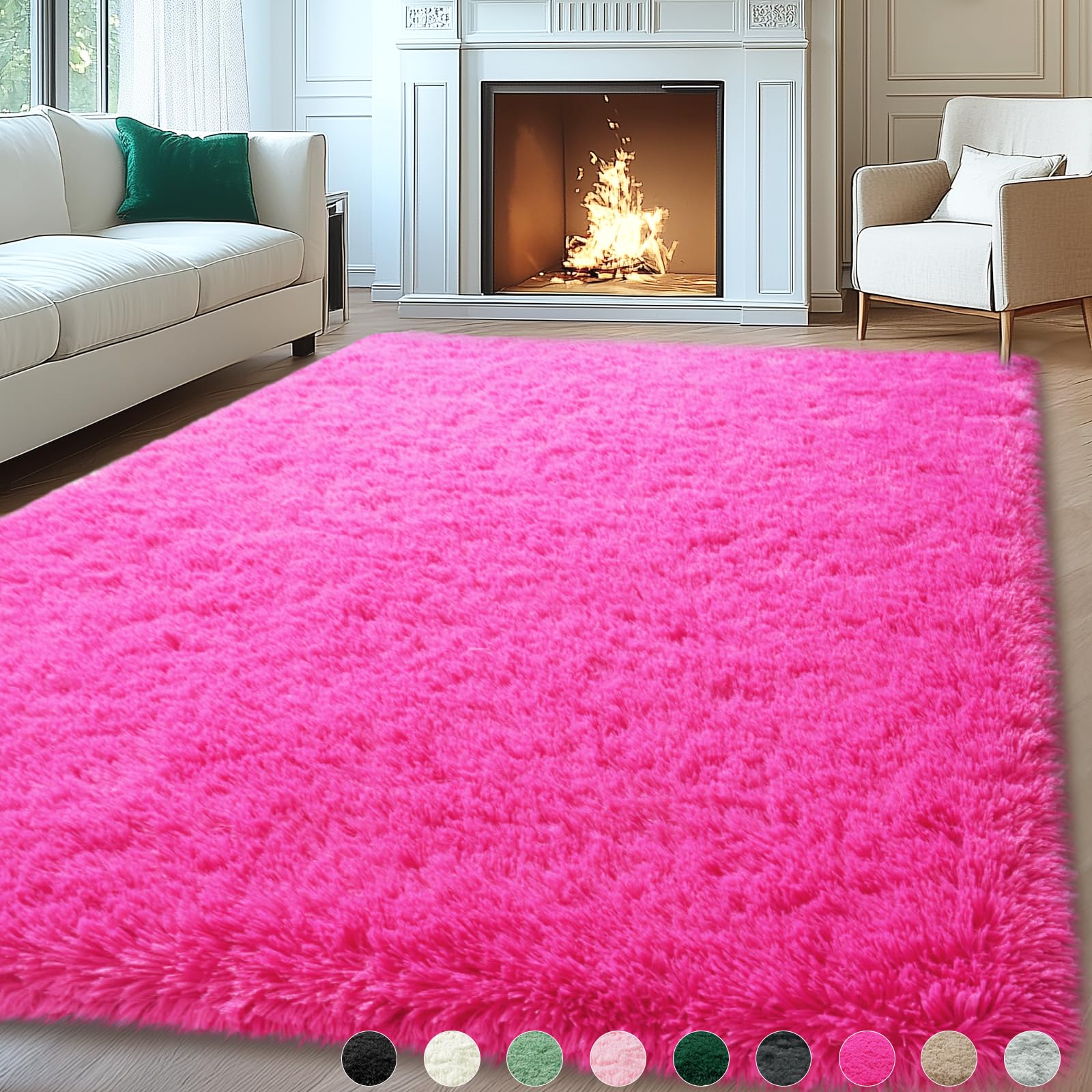 Mugorn 8x10 Rugs for Living Room Large Fluffy Area Rugs for Bedroom Soft Carpet Shag Kids Room Rug Non-Slip Fuzzy Rugs Indoor (Hot Pink 8ft x 10ft)
