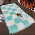 2×4 Area Rug for Living Room Blue and White Fluffy Shag Fuzzy Plush Soft Checkered Rugs for Bedroom Shaggy Rug Floor Carpets for Kids Teen Dorm Home Decor Aesthetic Boys and Girls Room