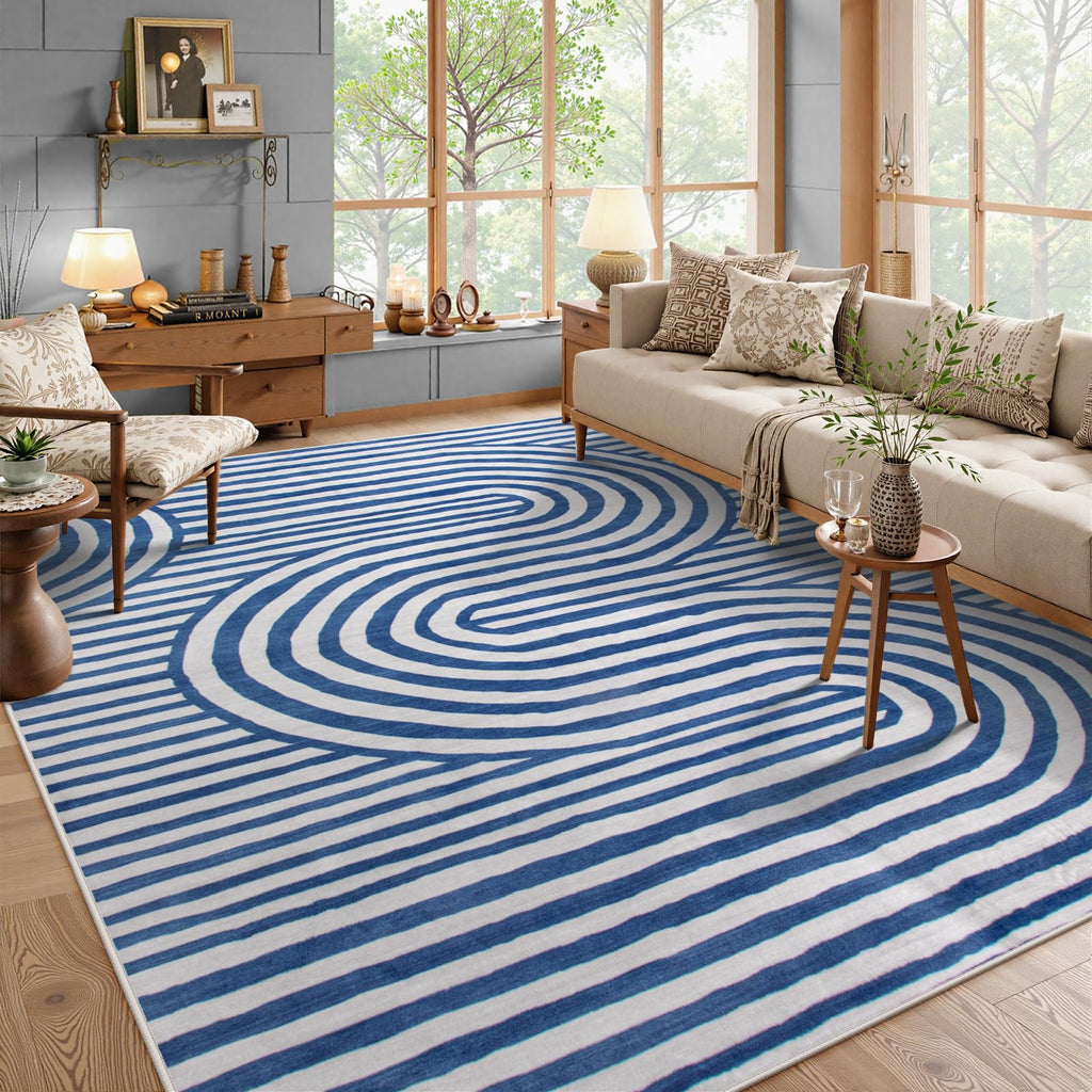 Lahome Modern Area Rugs 8x10，Blue Rugs for Living Room Bedroom Rug 8x10 Under Bed Geometric Abstract Accent Rug Non Slip Soft Easy Clean Non Skid Carpet for Dining Office Dorm(8X10Blue)