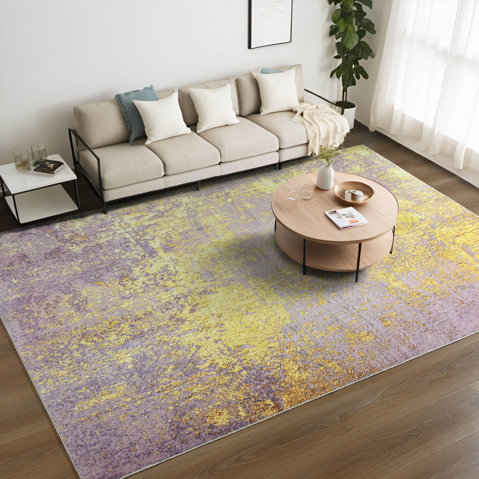 Merelax Living Room Area Rugs 5x7 Pink Yellow Rug for Bedroom Kids Room Soft Large Modern Abstract Rug Boho Vintage Washable Rugs Low Pile Non Slip Carpet for Dining Room Girls Room Office Study
