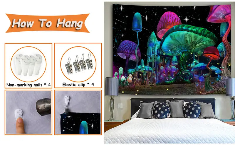 Mushroom Wall Tapestry - Aesthetic Starry Night Decor