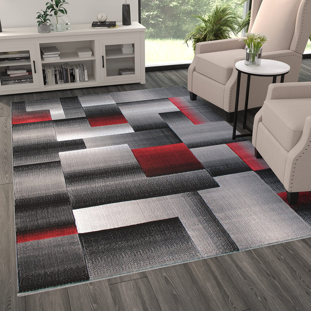 Masada Masada Rugs Trendz Collection 6x9 Modern Contemporary Area Rug in Red Gray and Black-Design Trz861